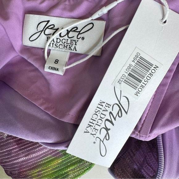 NWT Badgley Mischa Strapless Metallic Floral Mesh Dress Purple Size 8 - Picture 2 of 9